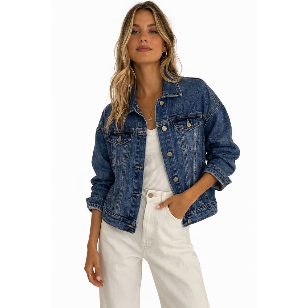 Zara Denim Jacket Women's Size S Blue Medium Wash Casual Minimalist